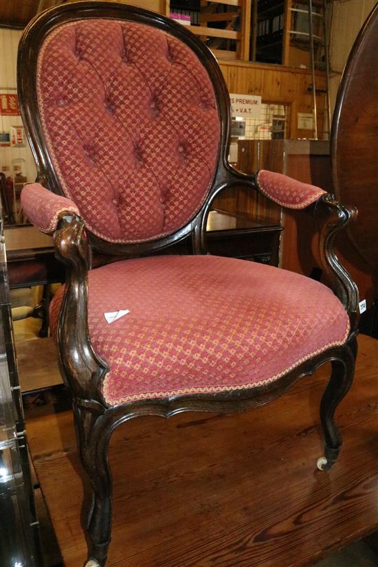 Victorian buttonback showwood armchair(-)